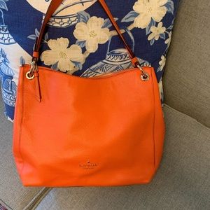 Kate Spade Bright Orange Shoulder Bag Gold hardware 15w x 12 h x 4.5 d